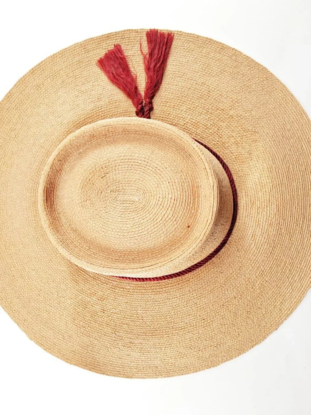 Vintage Vaquero Straw Hat Wide Brim Flat Crown Western Ranch Sun Hat Red Rope - Picture 5 of 12